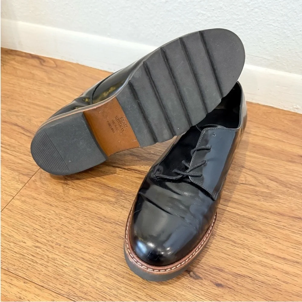 Stuart Weitzman Patent Leather Lug Sole Platform Oxfords 8